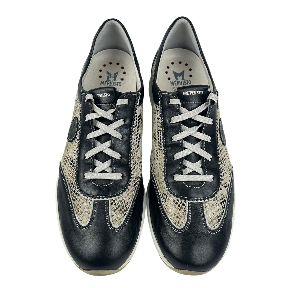 Mephisto Runoff Yael‎ Air-Jet Black Leather Snakeskin Mesh Sneakers Womens 10.5